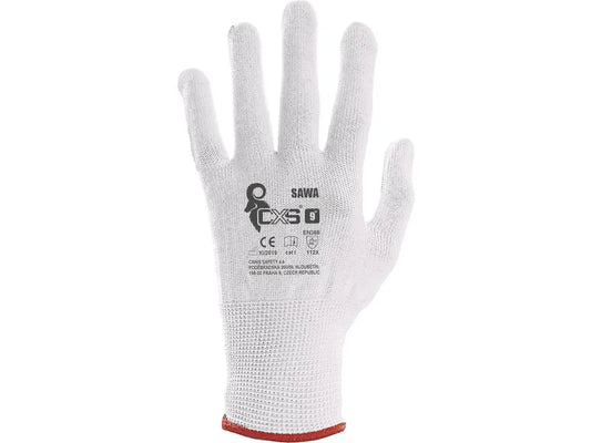 Guanto SAWA in maglia nylon bianco senza cuciture con polsino elastico – Cat. I, EN 388, EN ISO 21420 – PWSTOR