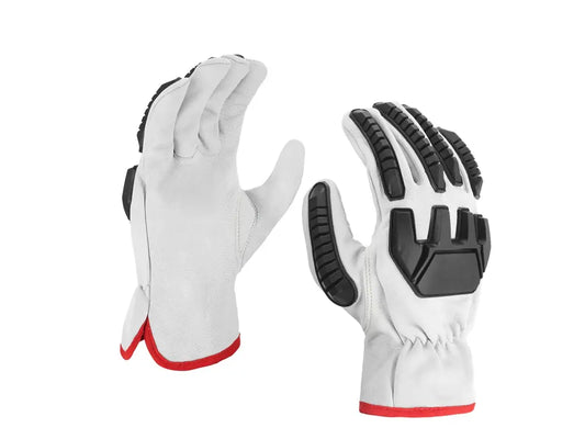 Guanti da lavoro in pelle fiore anti impatto X-DRIVER, con protezioni TPR su dorso e dita.