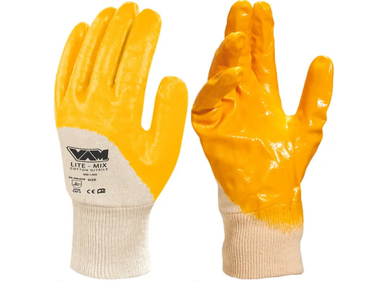 Guanto NBR giallo antiolio/antiabrasione su tela di cotone – dorso ventilato – PWSTORE