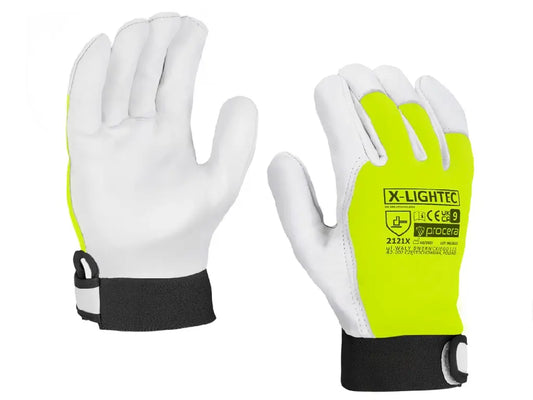 Guanti X-LIGHTEC in pelle di capra e tessuto HV giallo – EN 388, chiusura velcro PWSTORE