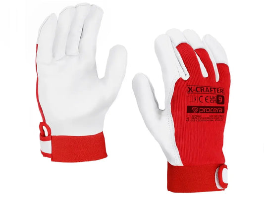Guanti X-TEC 7 in pelle di capra e tessuto elastico rosso – EN 388, chiusura velcro PWSTORE