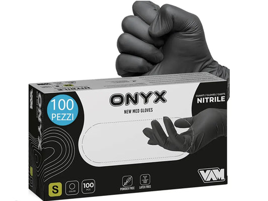 Guanto monouso nitrile nero ONYX senza polvere AQL 1.5 240 mm – EN 1186 – PWSTORE