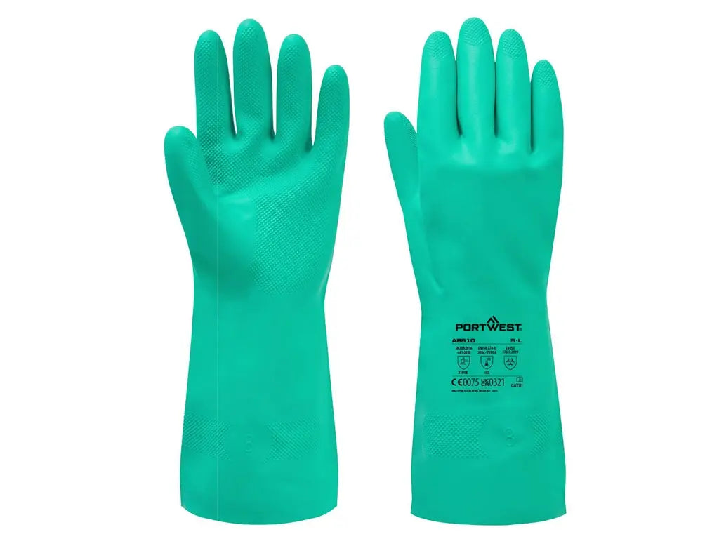 Guanti chimici in nitrile Nitrosafe verdi con palmo testurizzato