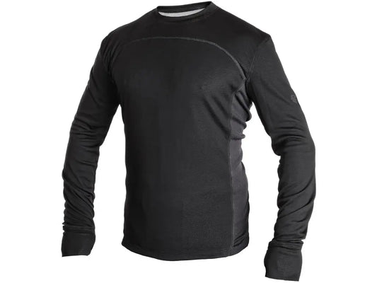 Maglia termica Cooldry da uomo nero e grigio a manica lunga, traspirante e ad asciugatura rapida.