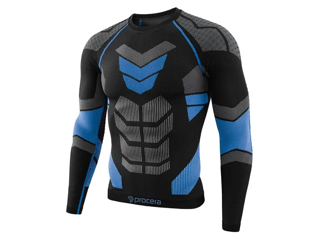 Maglia termica ICELAND da uomo nero e blu, intimo tecnico seamless traspirante.