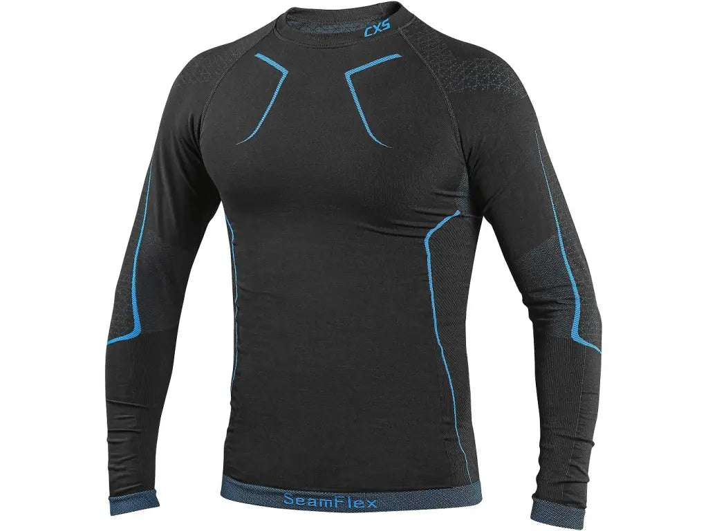Maglia termica uomo SeamFlex senza cuciture nero e blu vista frontale