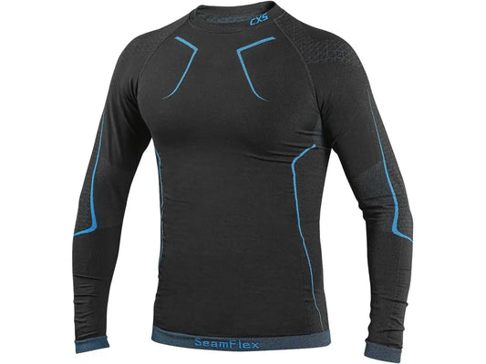 Maglia termica uomo SeamFlex senza cuciture nero e blu vista frontale