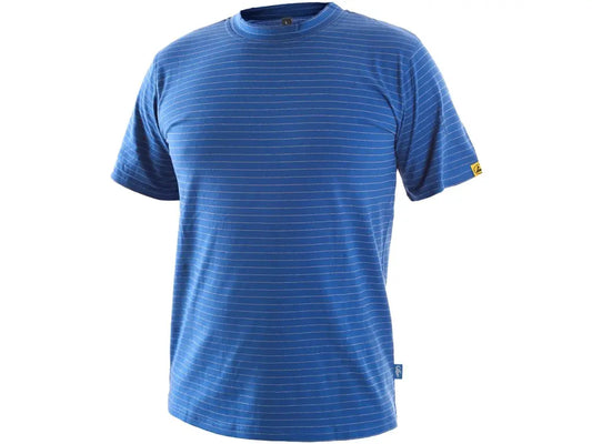 Maglietta ESD antistatica Blu – jersey 96% cotone 4% carbonio, 155 g/m², EN 61340-5-1 / EN 1149-5, per EPA 