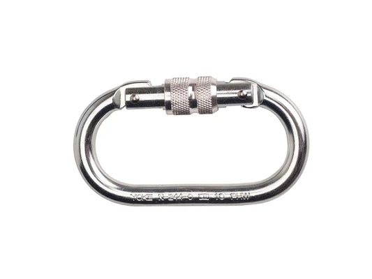 Moschettone ovale in acciaio EN 362 Classe B 25 kN con ghiera a vite – PWSTORE