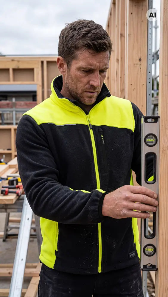 Operaio in cantiere con indossa il pile giallo nero POLA COMFORT PLUS 