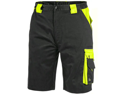 Vista frontale dei pantaloncini da lavoro estivi modello Sirius colore nero/giallo