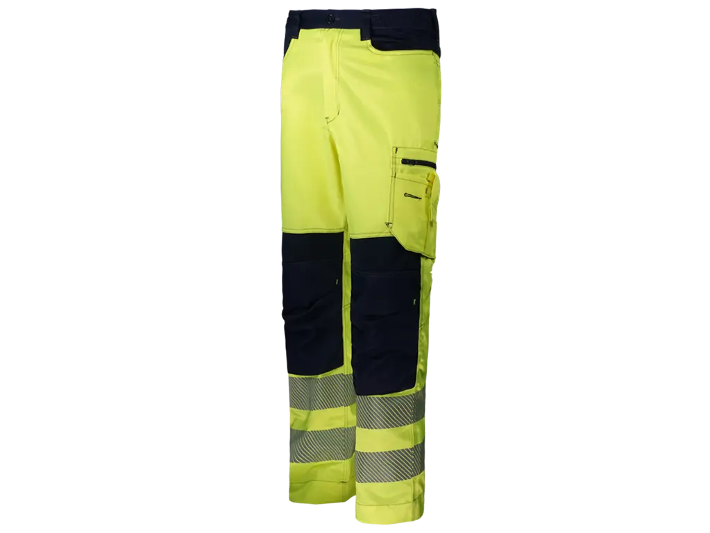 Pantaloni alta visibilità imbottiti classe 2 con bande segmentate – vista diagonale