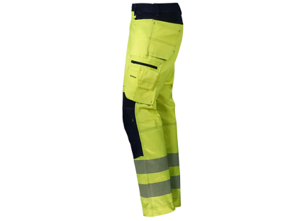 Vista laterale pantaloni imbottiti alta visibilità con tasche multifunzione