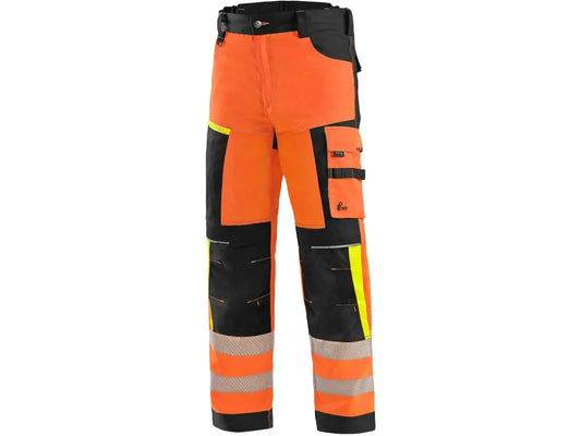 Pantaloni alta visibilità BENSON arancione e nero frontali da uomo