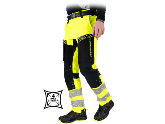 Pantaloni da Lavoro Alta Visibilità RAUTEX – Uomo, Slim Fit, Rip-Stop Stretch, Multistagione, EN ISO 20471 Classe 1