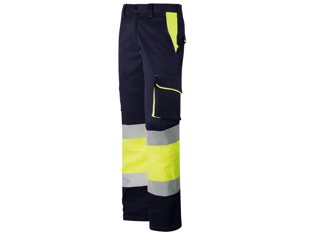 Pantaloni da lavoro Alta Visibilità Blu Giallo imbottiti in flanella, multitasche, elasticizzati, con bande riflettenti cucite