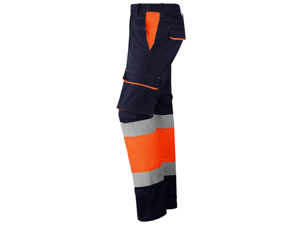 Pantaloni da lavoro Alta Visibilità Blu Arancio imbottiti in flanella, multitasche, elasticizzati, con bande riflettenti cucite