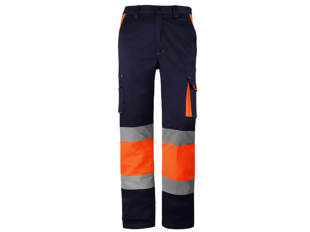 Pantaloni da lavoro Alta Visibilità imbottiti in flanella, multitasche, elasticizzati, con bande riflettenti cucite vista frontale
