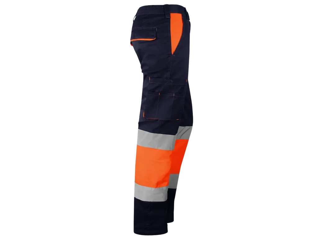 Pantaloni da lavoro Alta Visibilità imbottiti in flanella, multitasche, elasticizzati, con bande riflettenti cucite vista laterale