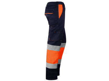 Pantaloni da lavoro Alta Visibilità imbottiti in flanella, multitasche, elasticizzati, con bande riflettenti cucite vista laterale