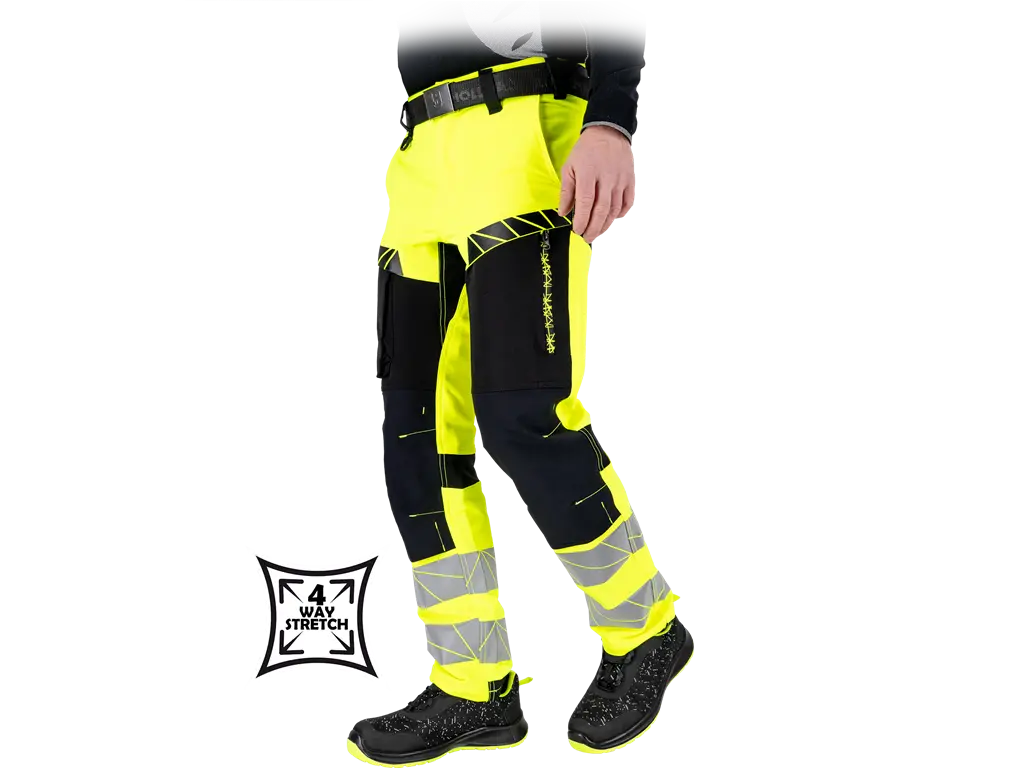 Pantaloni da lavoro alta visibilità stretch gialli RAUTEX con bande riflettenti