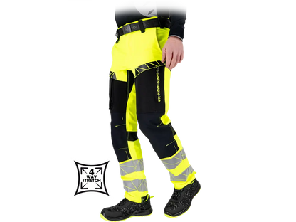Pantaloni da lavoro alta visibilità stretch gialli RAUTEX con bande riflettenti