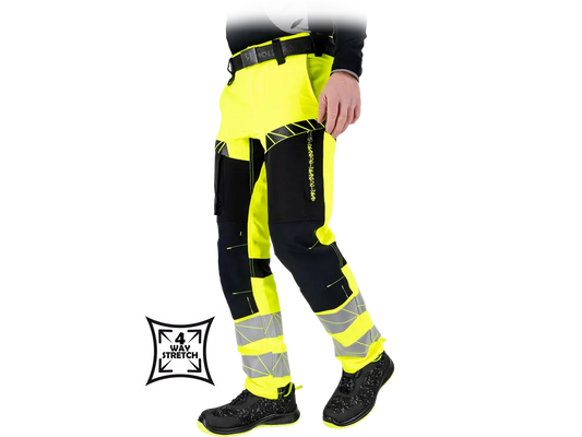 Pantaloni da lavoro alta visibilità stretch gialli RAUTEX con bande riflettenti