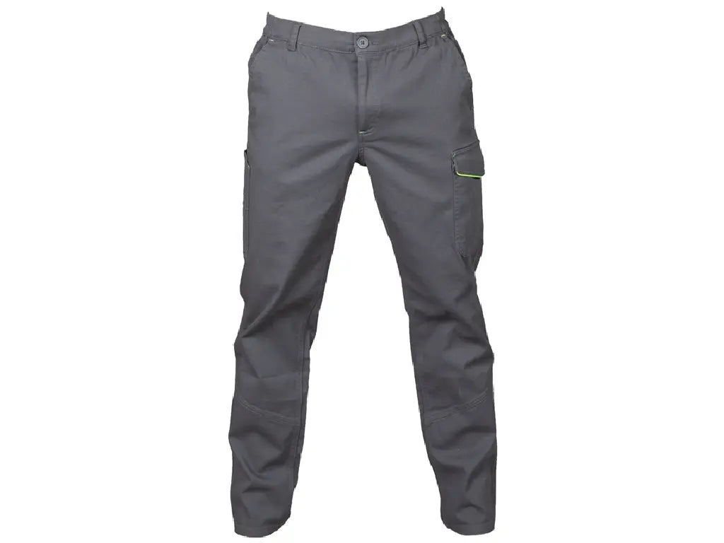 Pantaloni da lavoro invernali ZURIGO HEAVY uomo grigio in cotone elasticizzato con tasche multitasche e dettagli giallo fluo