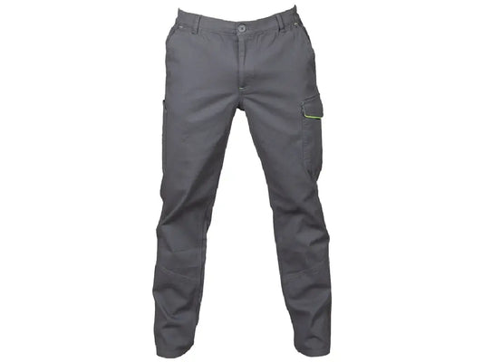 Pantaloni da lavoro invernali ZURIGO HEAVY uomo grigio in cotone elasticizzato con tasche multitasche e dettagli giallo fluo