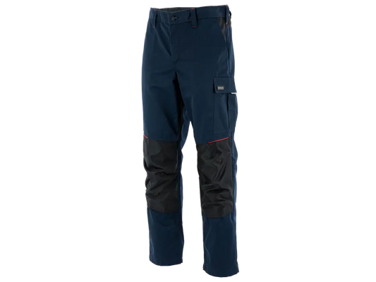 Pantaloni da lavoro POSEIDON blu rosso multitasche con rinforzi alle ginocchia