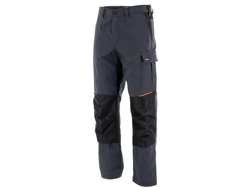 Pantaloni da lavoro POSEIDON grigio arancio con tasche tecniche e inserti stretch