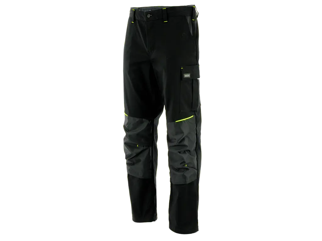 Pantaloni da lavoro POSEIDON nero giallo con inserti stretch e tasche tecniche