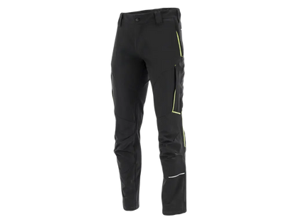 pantaloni lavoro 4 way stretch ergonomici neri con inserti gialli