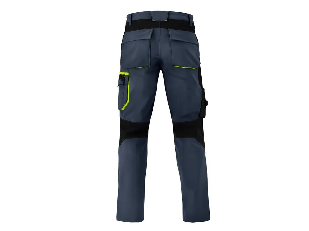 Vista posteriore dei pantaloni da lavoro Powerflex in tessuto softshell, con rinforzi antiabrasione e tasche posteriori con chiusura velcro