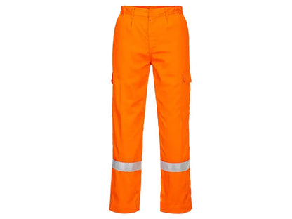 Pantaloni multinorma leggeri Arancio Portwest FR412 ignifughi antistatici con protezione arco elettrico e bande riflettenti.