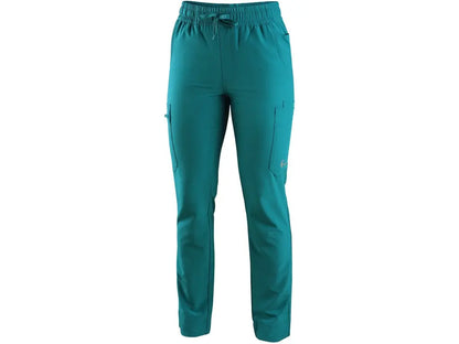 Pantaloni sanitari donna CORE-X bianchi in tessuto elasticizzato 4-Way Stretch con vita elasticizzata e tasche multifunzione - Vista frontale.