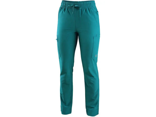 Pantaloni sanitari donna CORE-X bianchi in tessuto elasticizzato 4-Way Stretch con vita elasticizzata e tasche multifunzione - Vista frontale.
