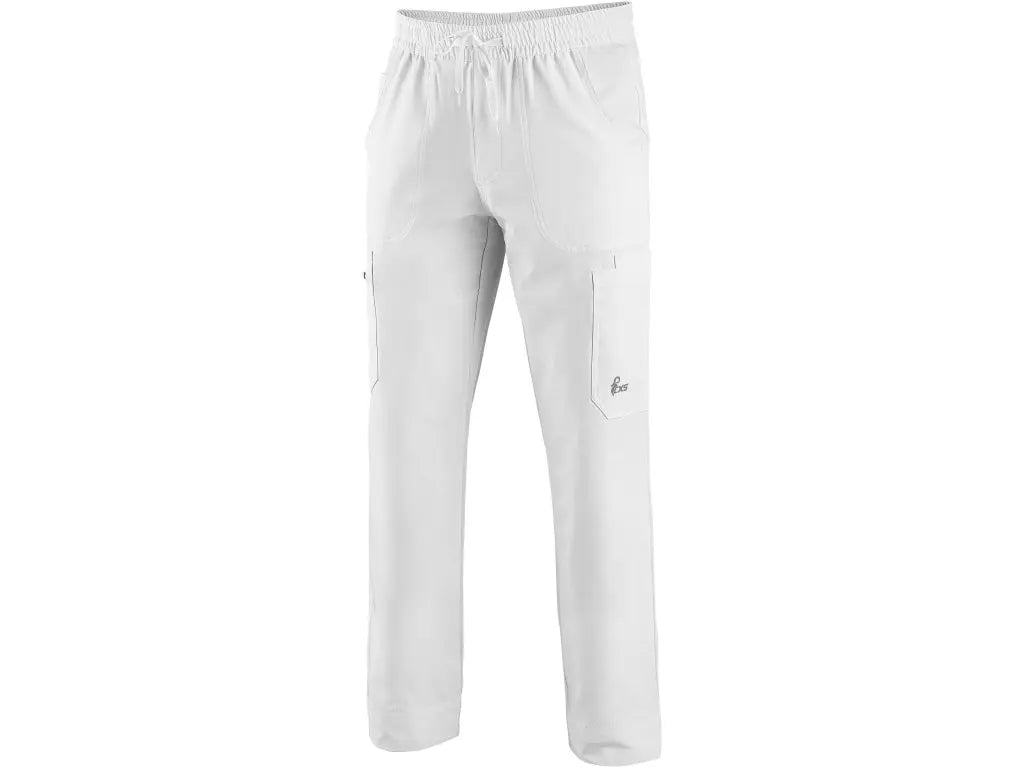Pantaloni sanitari uomo CORE-X bianchi in tessuto elasticizzato 4-Way Stretch con vita elasticizzata e tasche multifunzione.