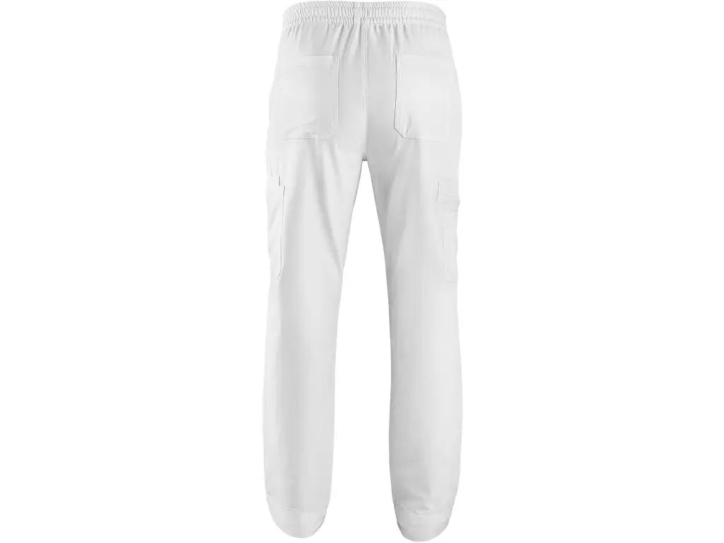 Pantaloni sanitari uomo CORE-X bianchi in tessuto elasticizzato 4-Way Stretch con vita elasticizzata e tasche multifunzione. Vista posteriore
