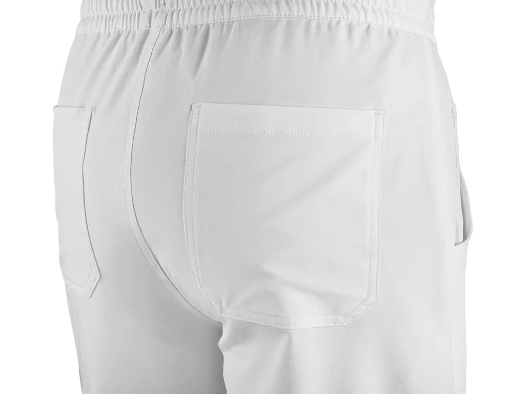 Pantaloni sanitari uomo CORE-X bianchi in tessuto elasticizzato , vista tasca posteriore 
