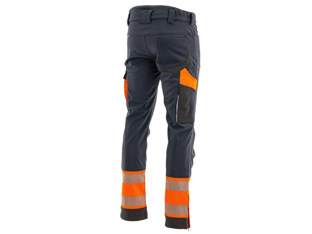 Pantaloni softshell da lavoro COMFORT NEO WINTER foderati neri con inserti alta visibilità grigio arancio fluorescente - posteriore