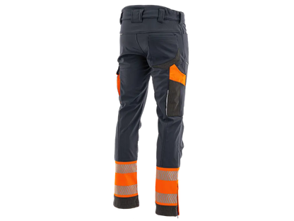 Pantaloni softshell da lavoro COMFORT NEO WINTER foderati neri con inserti alta visibilità grigio arancio fluorescente - posteriore
