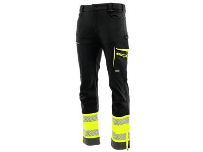 Pantaloni softshell da lavoro COMFORT NEO WINTER foderati neri con inserti alta visibilità giallo fluorescente