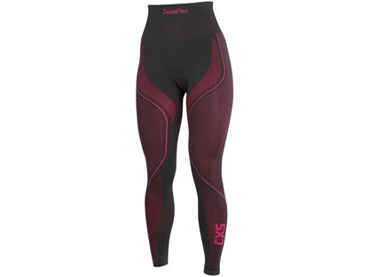 Pantaloni termici SeamFlex da donna senza cuciture nero e rosa, intimo tecnico traspirante vista frontale.