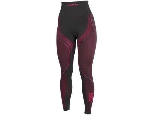 Pantaloni termici SeamFlex da donna senza cuciture nero e rosa, intimo tecnico traspirante vista frontale.
