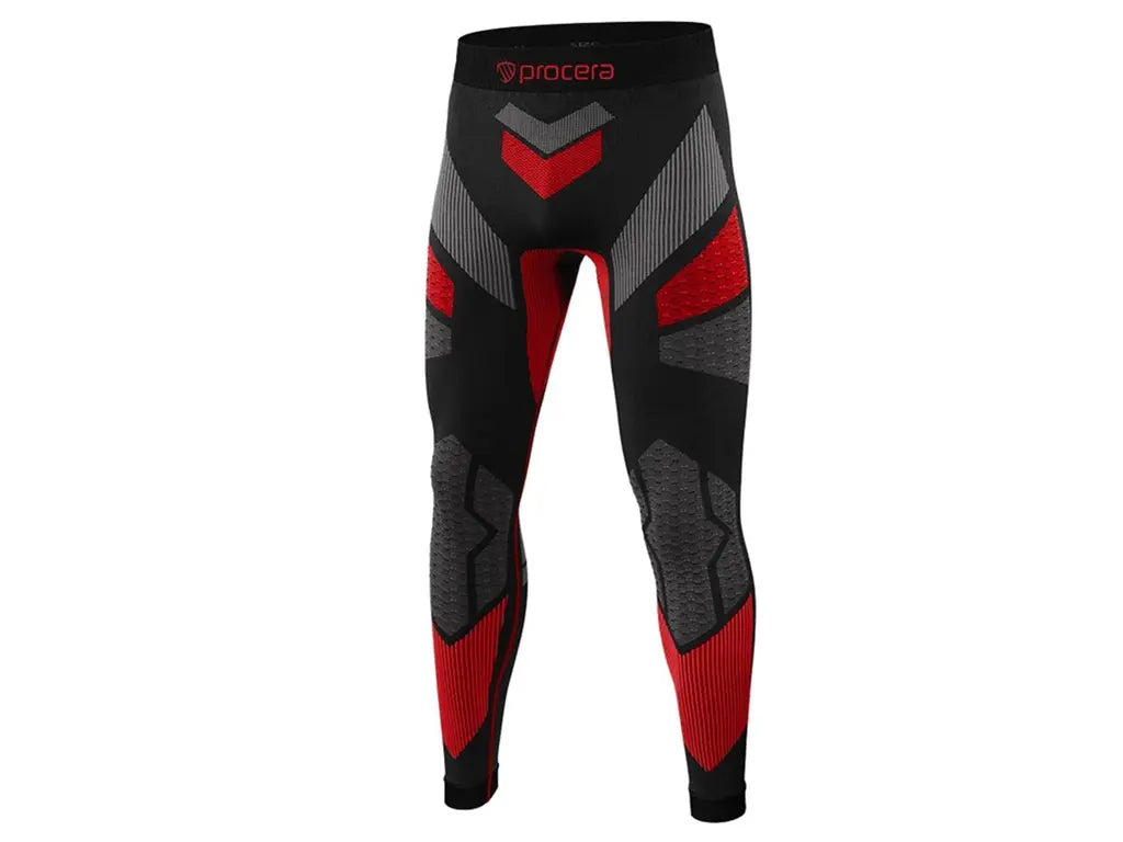 Pantaloni termici ICELAND da uomo nero e rosso, intimo tecnico seamless traspirante.
