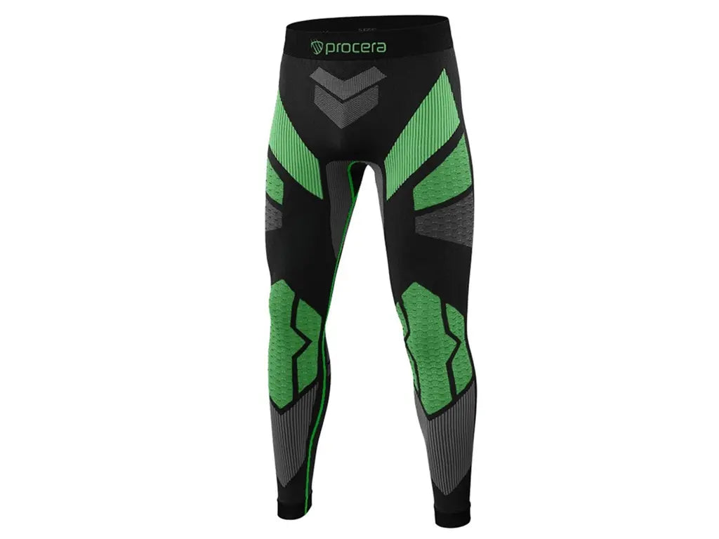 Pantaloni termici ICELAND da uomo nero e verde, intimo tecnico elasticizzato per basse temperature.