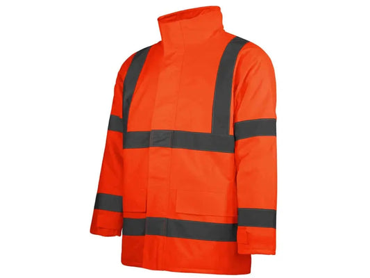 Parka Alta Visibilità Oxford Basic Arancio, invernale, cuciture termosaldate, bande riflettenti cucite, cappuccio a scomparsa.