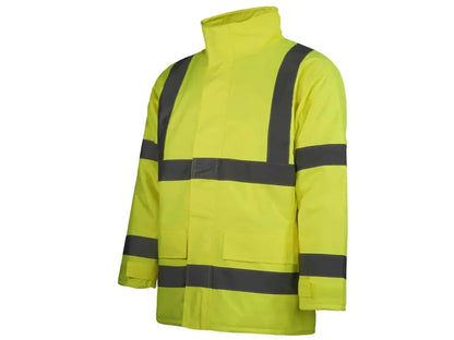 Parka Alta Visibilità Oxford Basic Giallo, invernale, cuciture termosaldate, bande riflettenti cucite, cappuccio a scomparsa. 