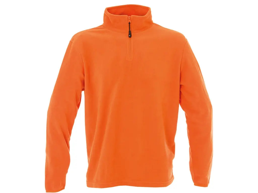 Pile da lavoro MALMO in micropile antipilling con mezza zip e collo alto, colore arancione.